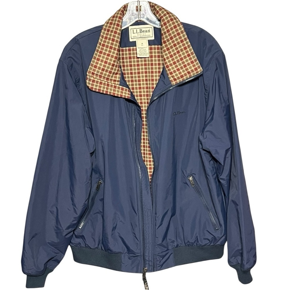 L.L. Bean Warm-Up Jacket Navy Flannel-Lined Nylon Bomber-Style Men’s Large